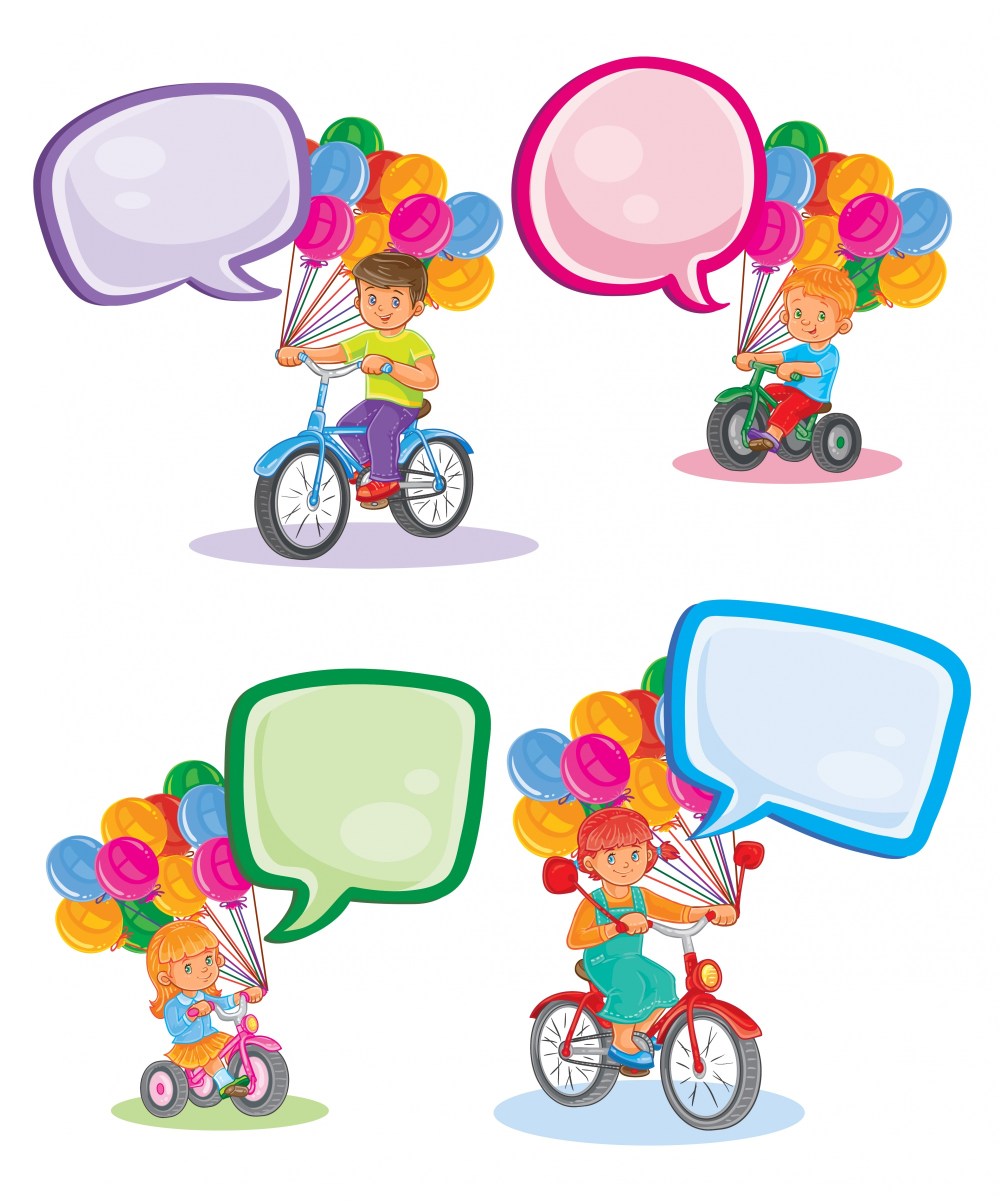 Set icons small children on bicycles
