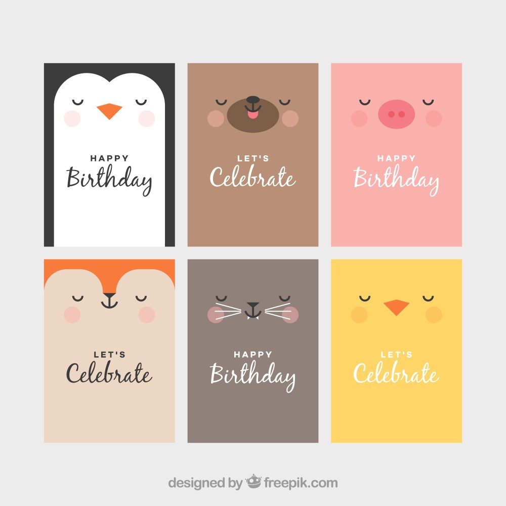 Set of animal cards with faces