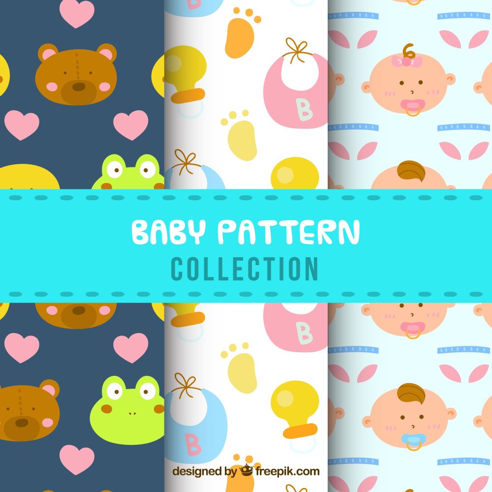 Set of baby patterns in hand drawn style