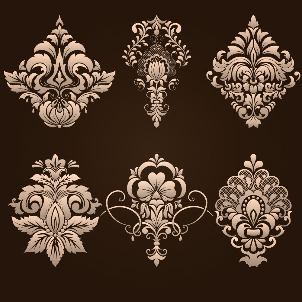 set of damask ornamental elements