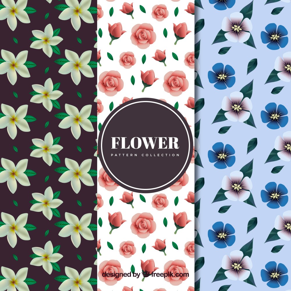 Set of flower patterns in realistic style