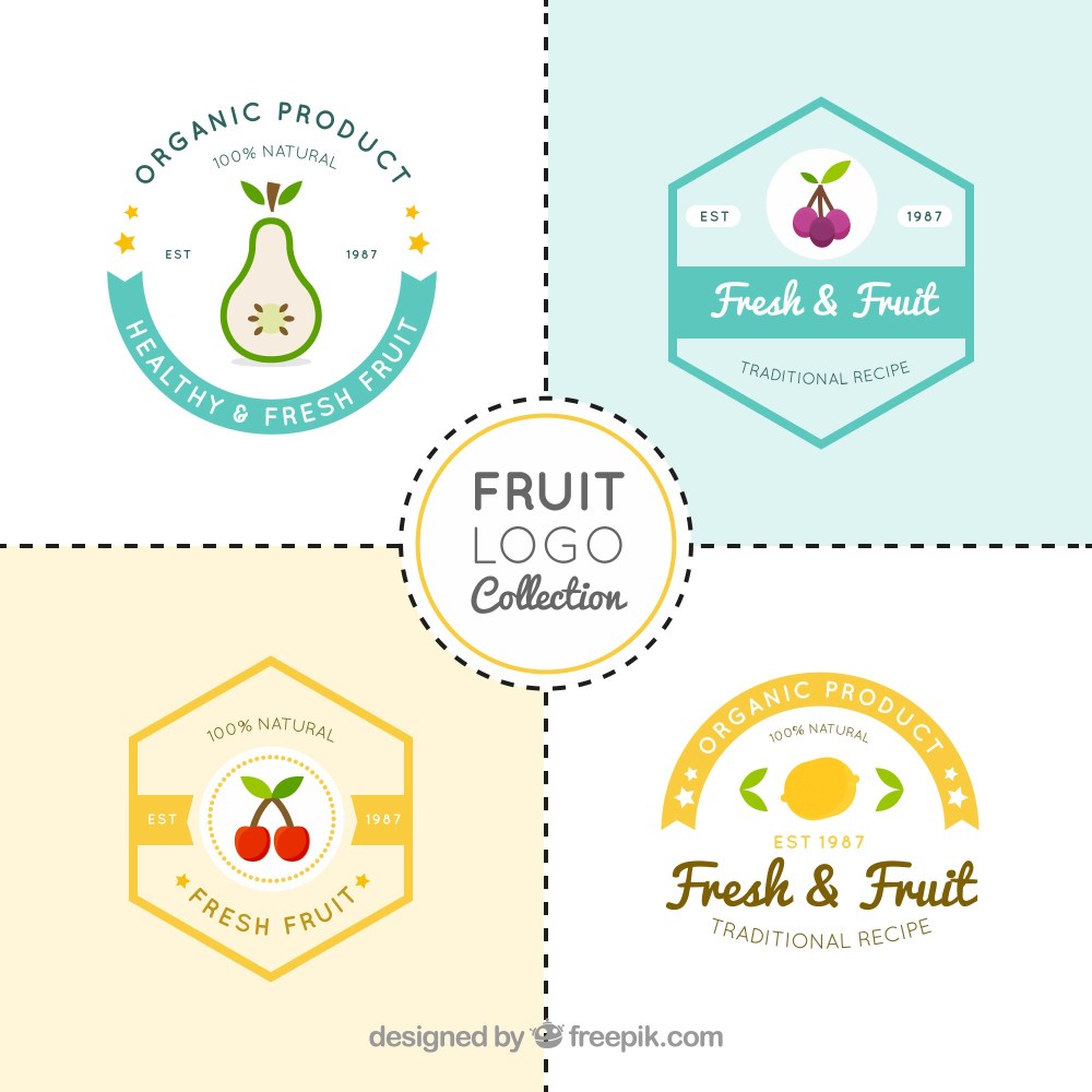Set of four fruit logos in flat design