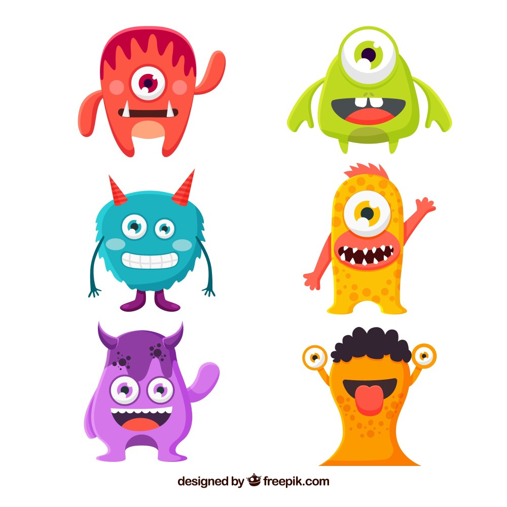 Set of funny monsters in flat style