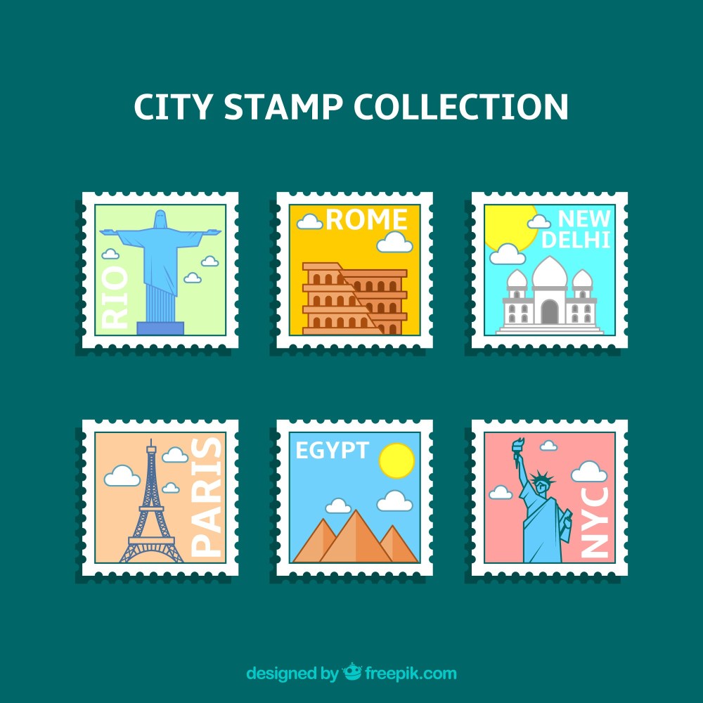 Set of modern city stamps