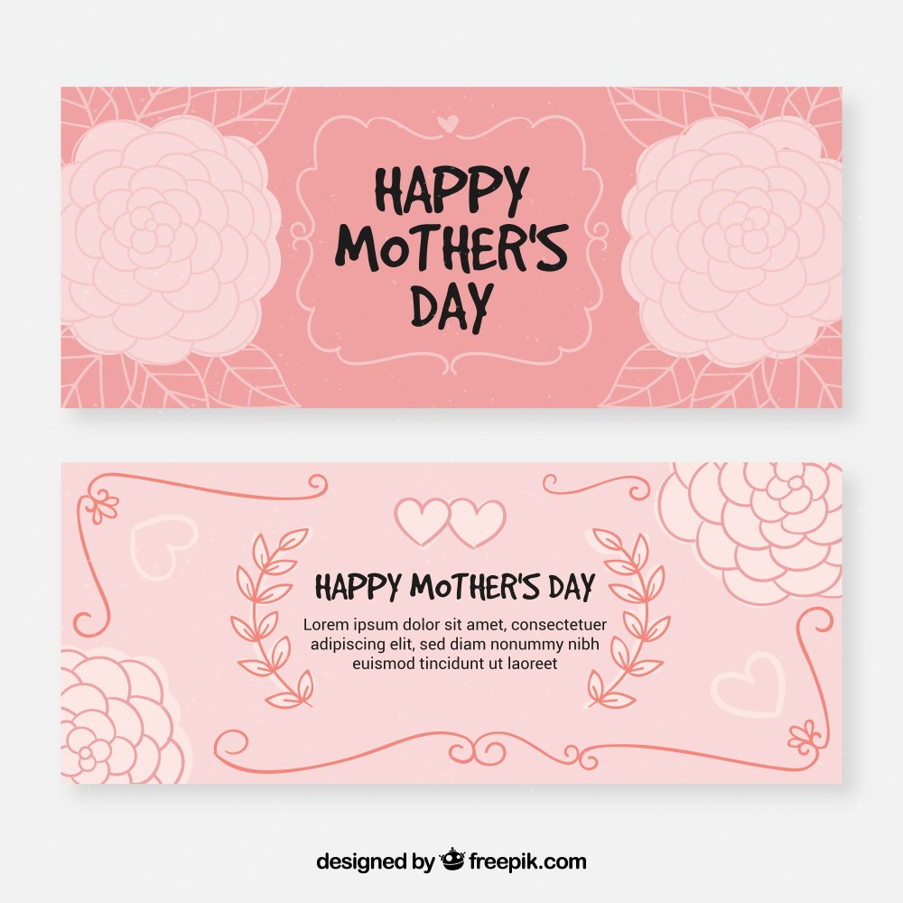 Set of mother's day banners with flowers