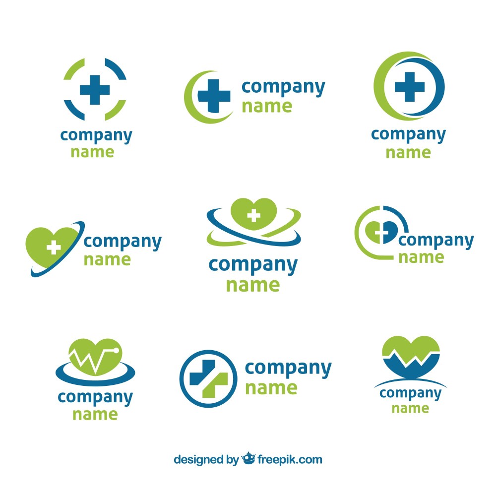 Set of nine green and blue health logos