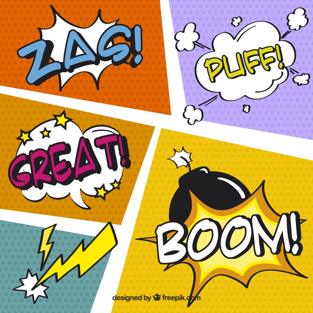 Set of onomatopoeias and comic vignettes