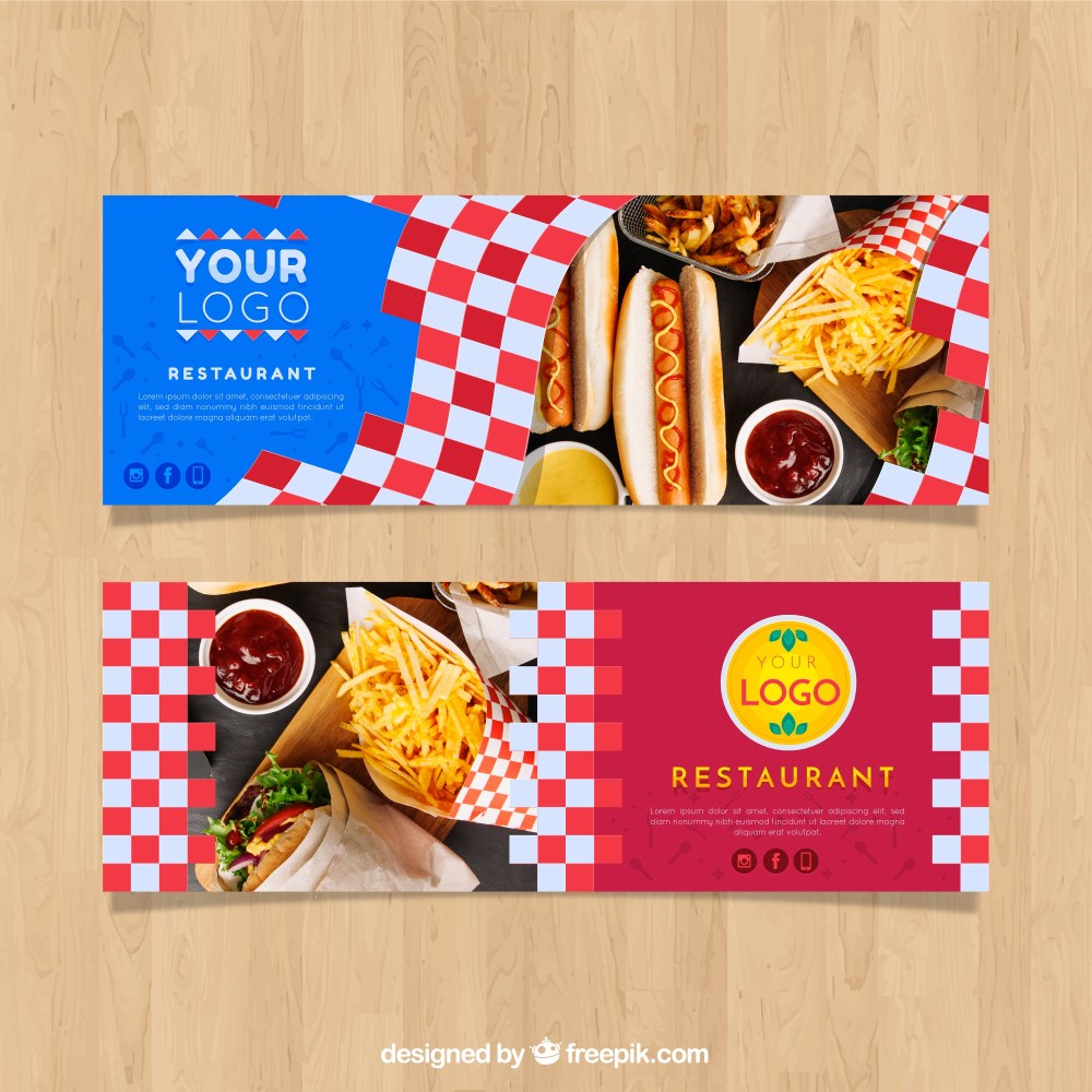 Set of restaurant banners with photo
