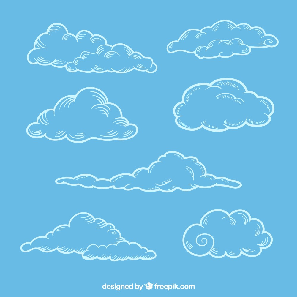 Set of sketches of fluffy clouds
