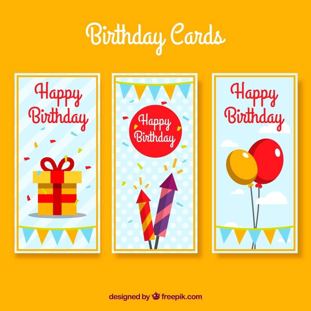 Set of three birthday cards in flat design