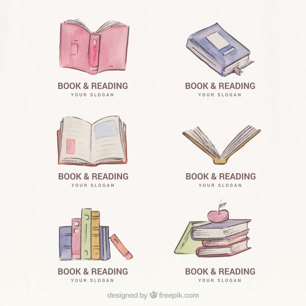 Set of watercolor book logos