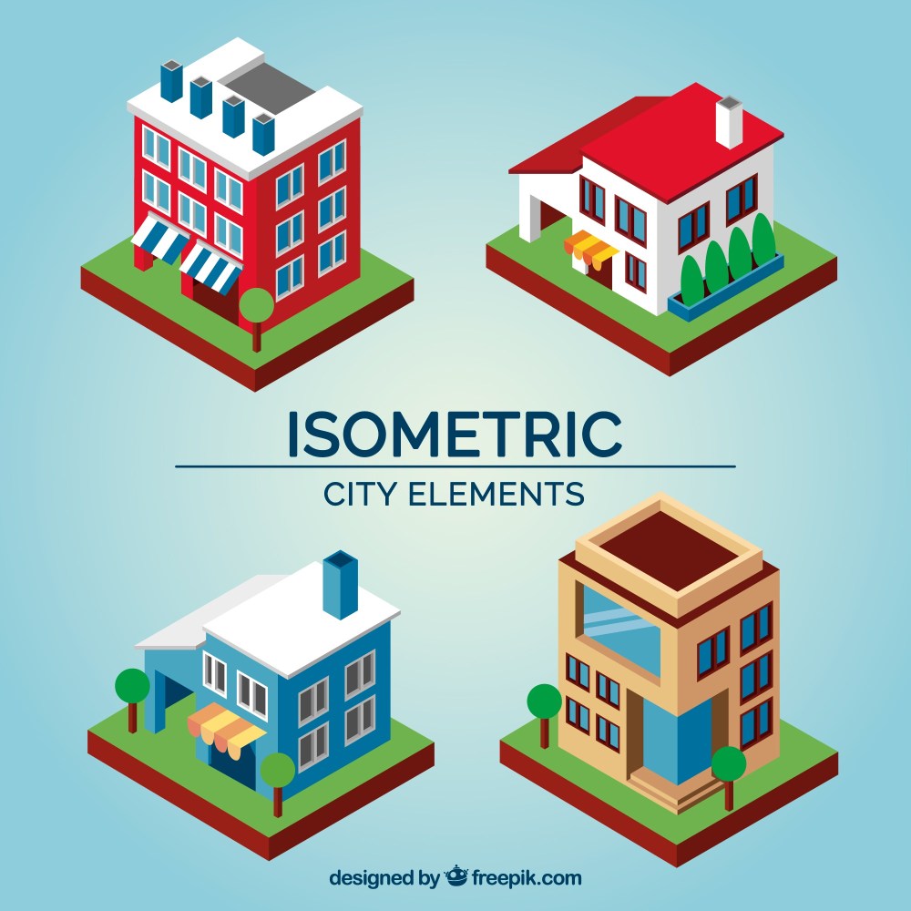 Several buildings in isometric design