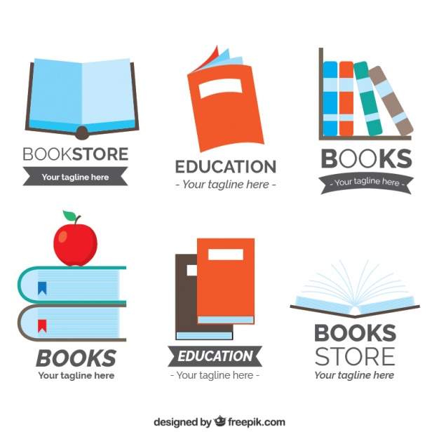 Several flat logos with decorative books