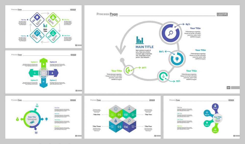 Six Workflow Slide Templates Set