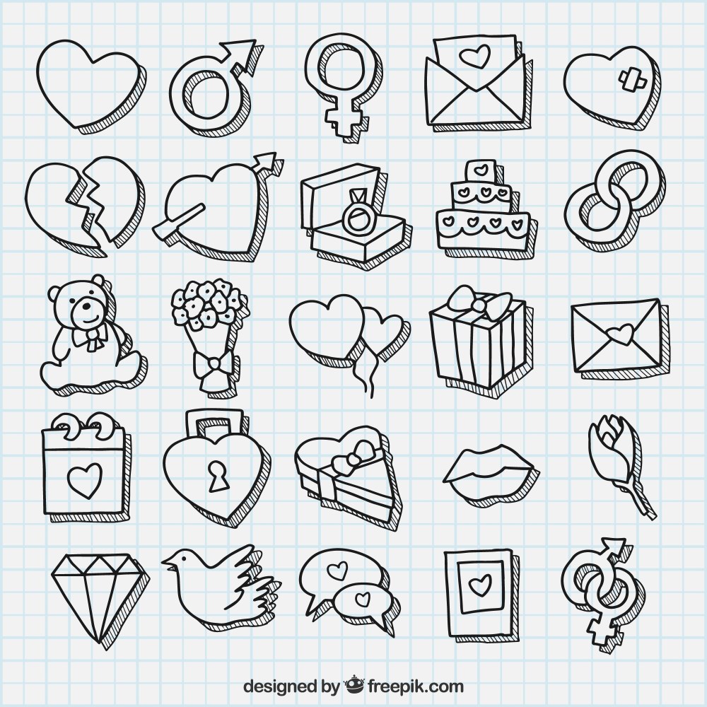 Sketchy valentine hearts pack 