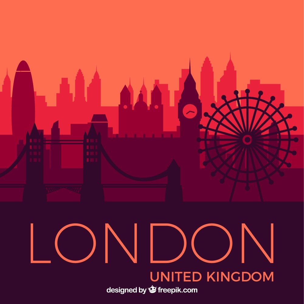 Skyline of london in red tones