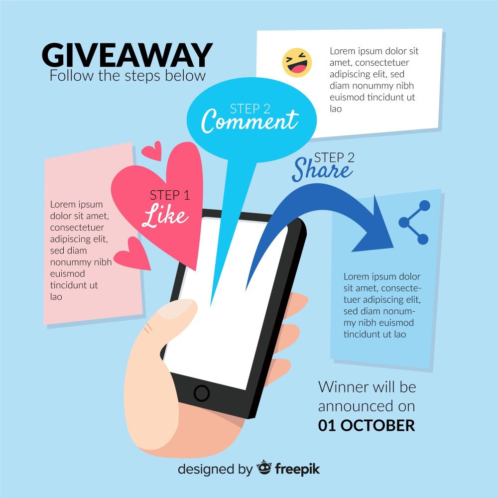 Social media contest steps with flat design