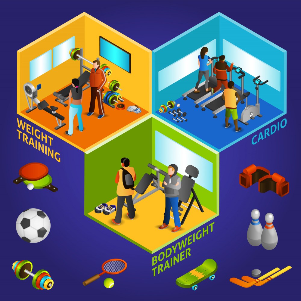Sports Equipment Athletes Isometric 2x2