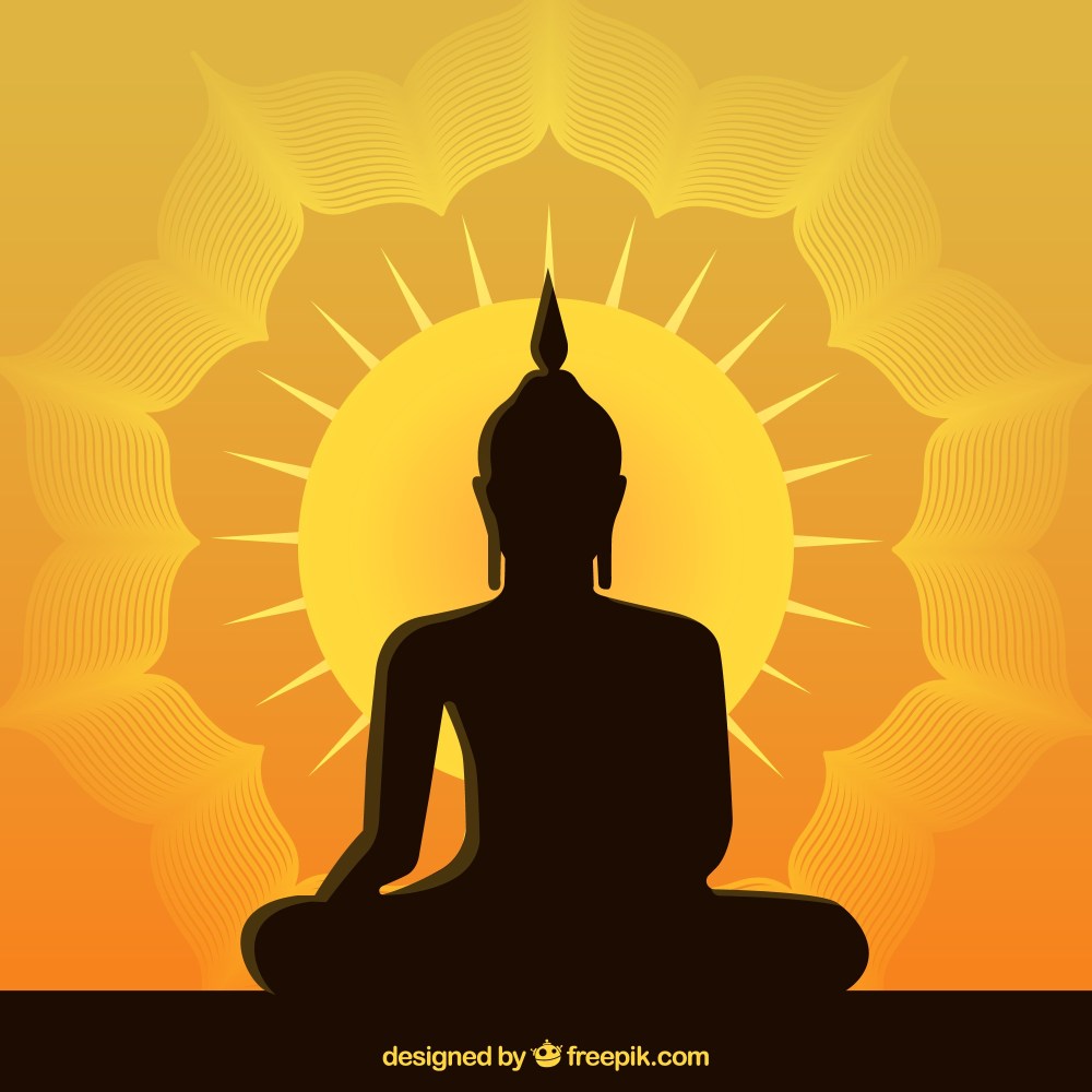 Statue of buddha background in flat style