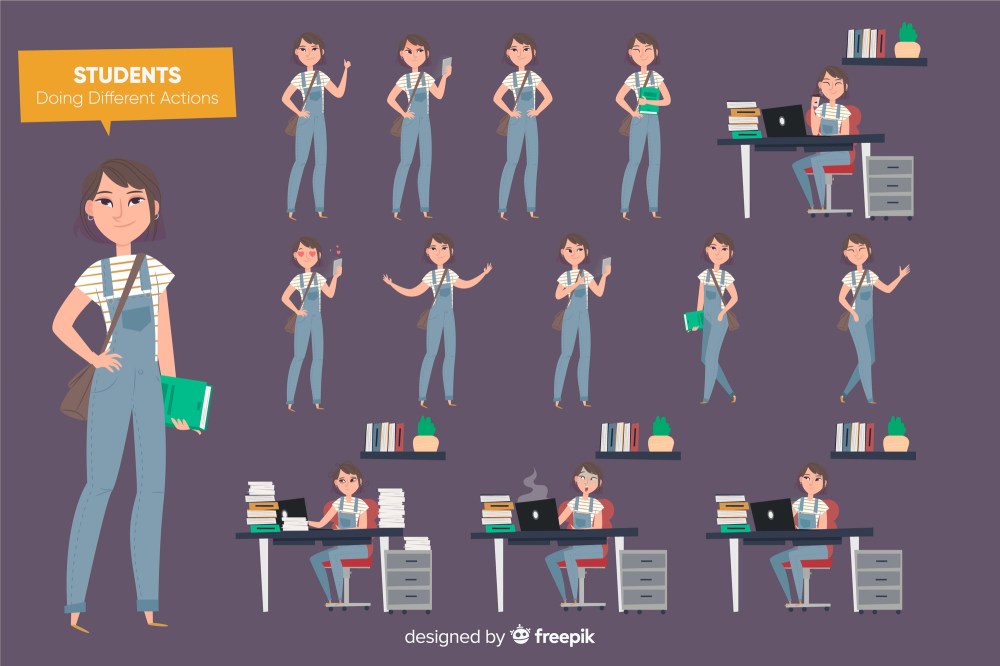 Student doing different actions