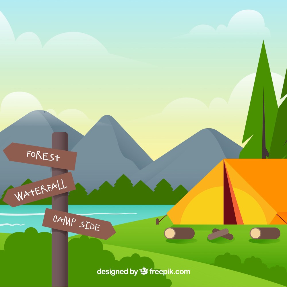 Summer camp background with orange tent