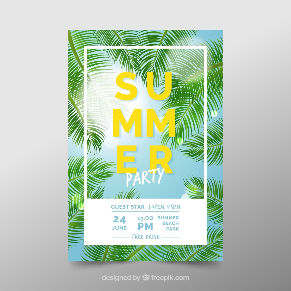Summer party flyer in realistic style
