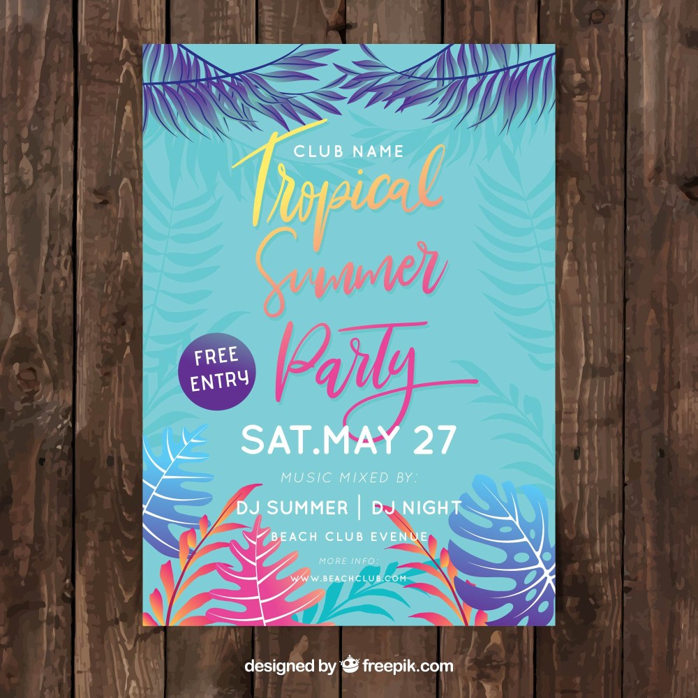 Summer party flyer with tropical plants
