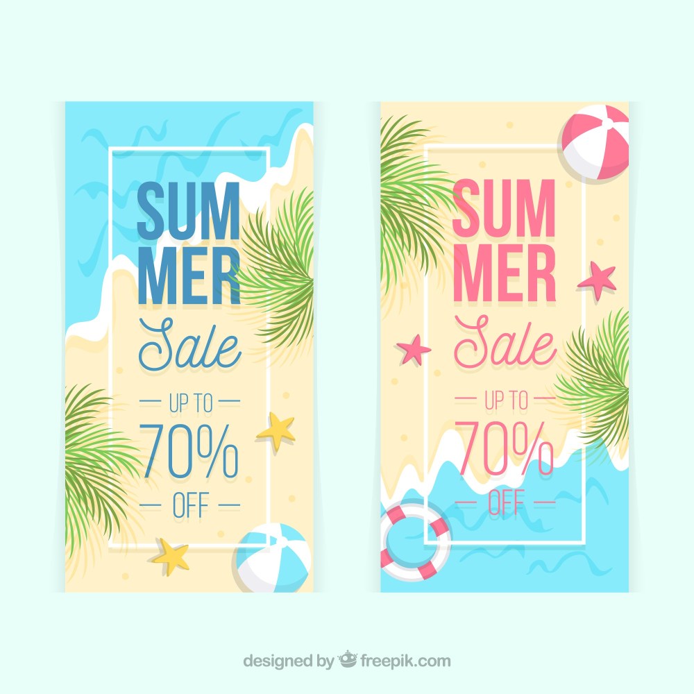 Summer sale banners with beach view