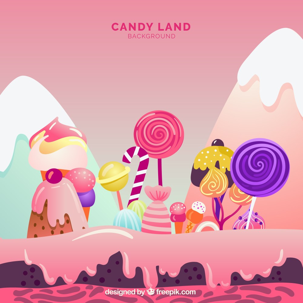 Tasty candy land background in flat style