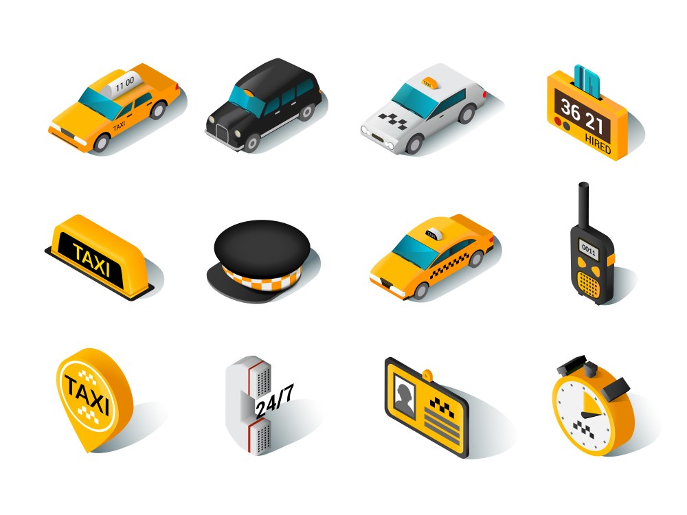 Taxi isometric icons set 