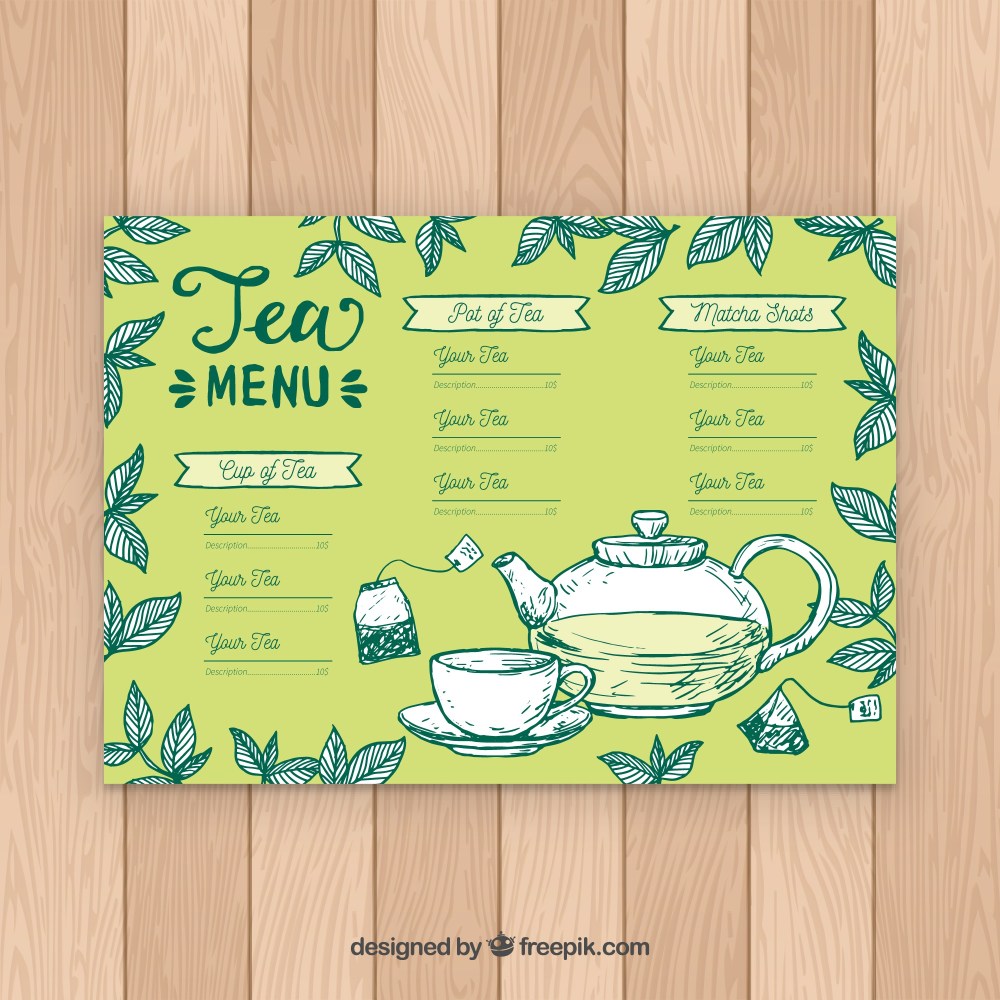 Tea menu template with different flavors