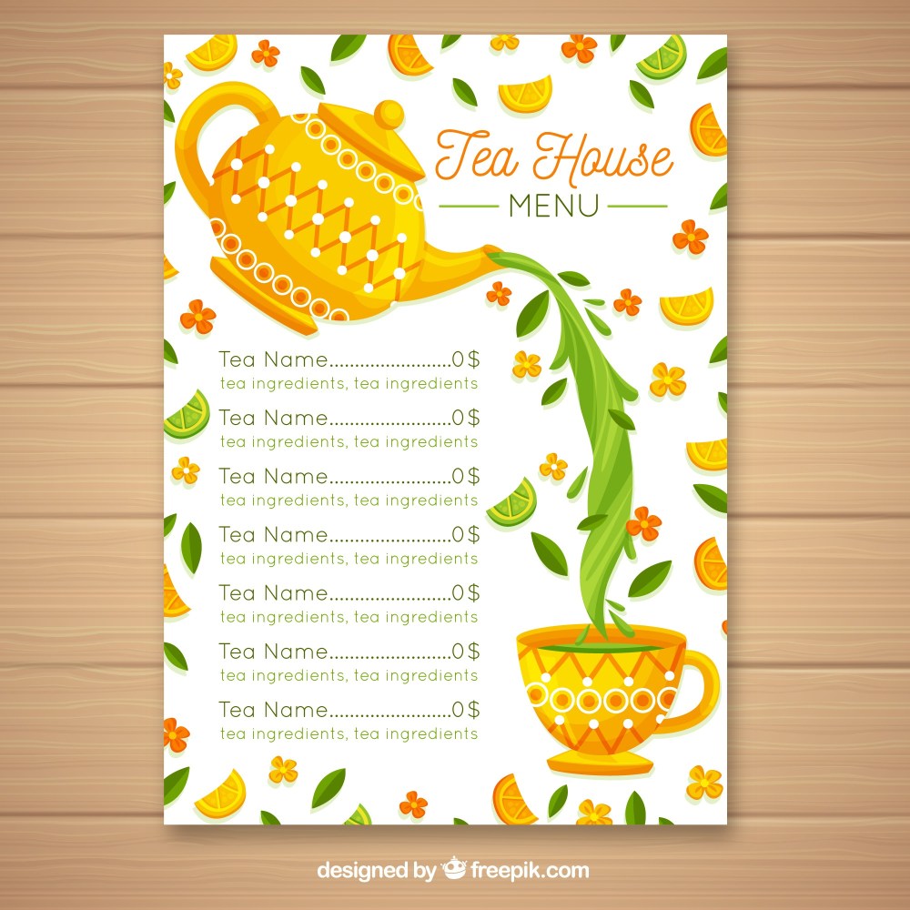 Tea menu template with flat design