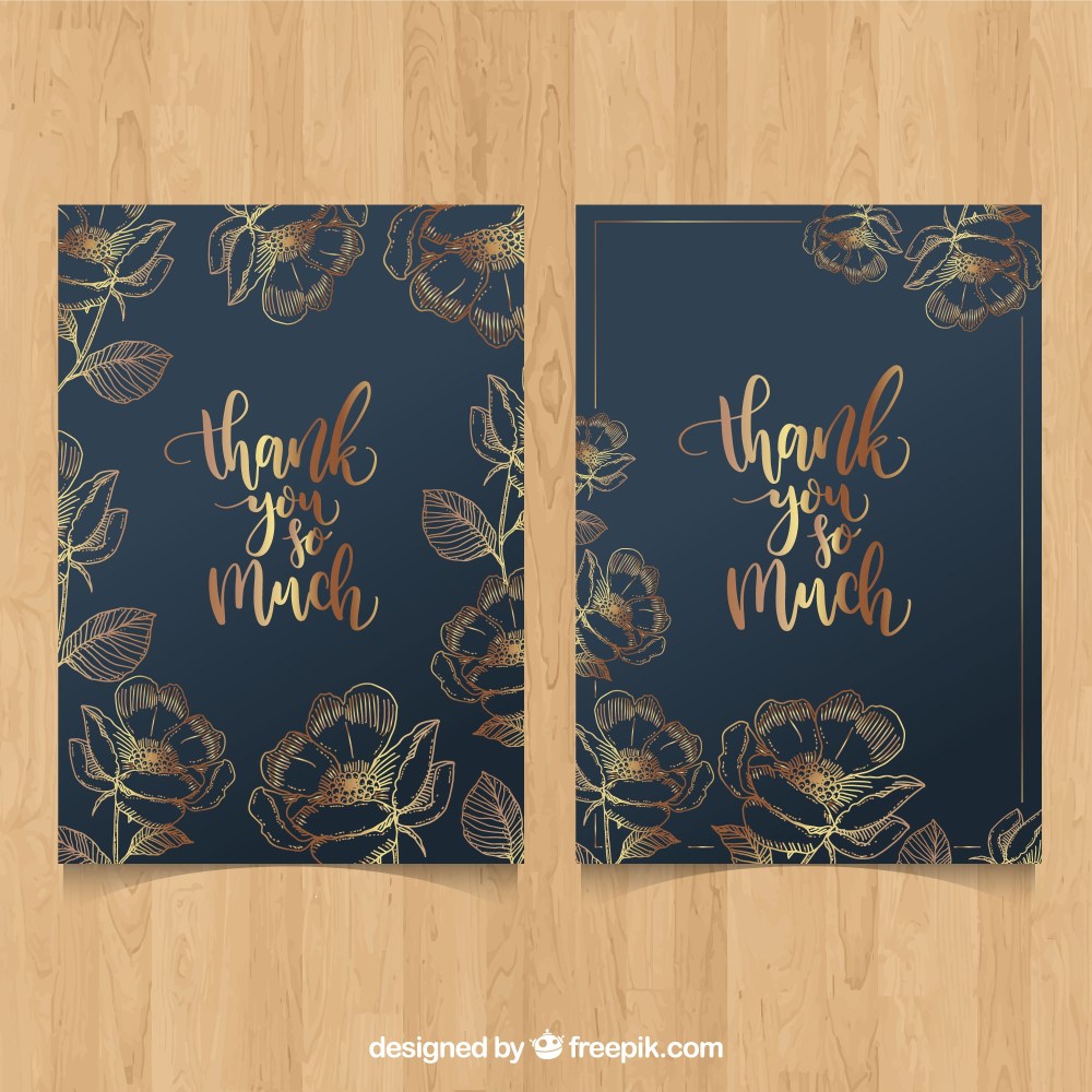 Thank you card with golden flowers