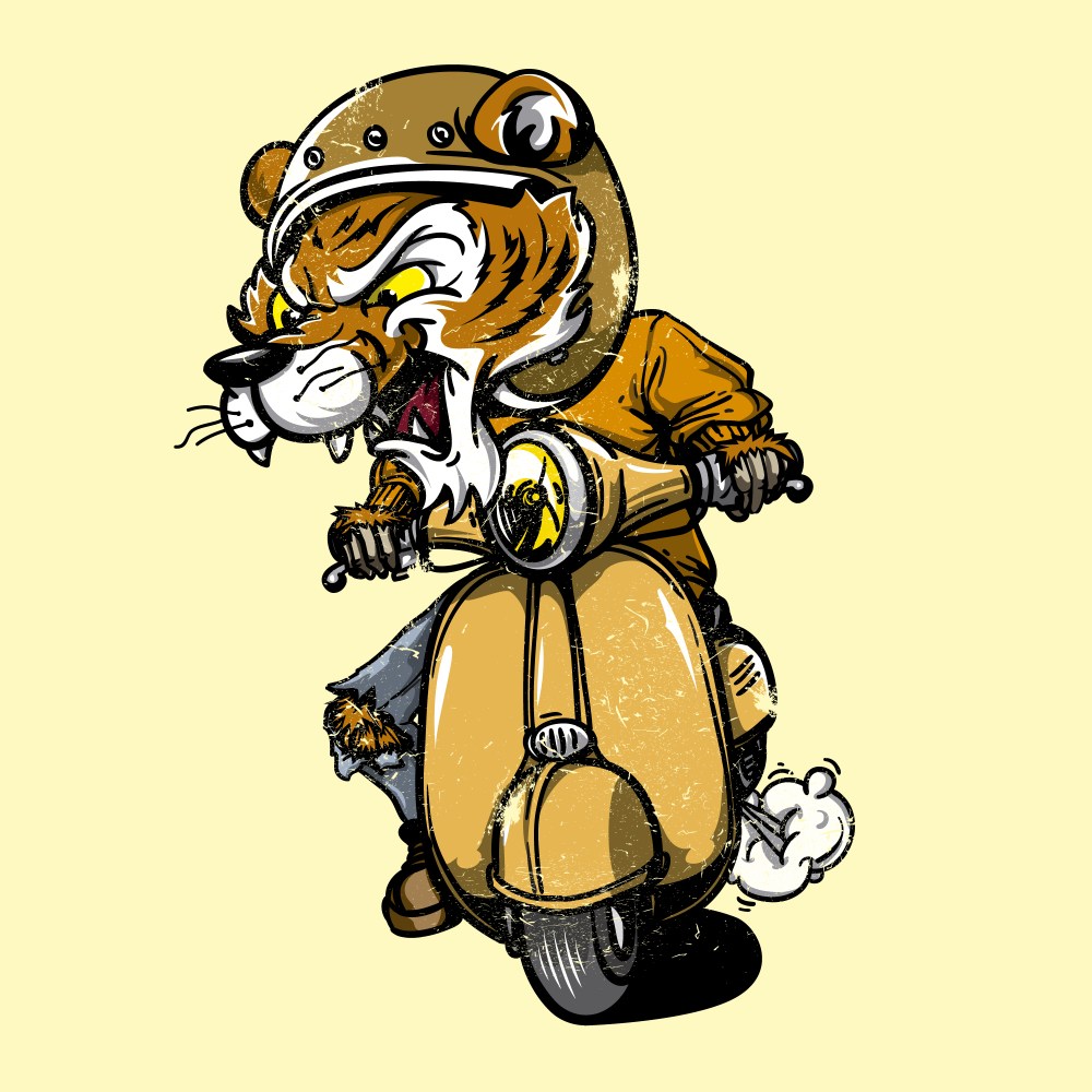Tiger riding a motorbike