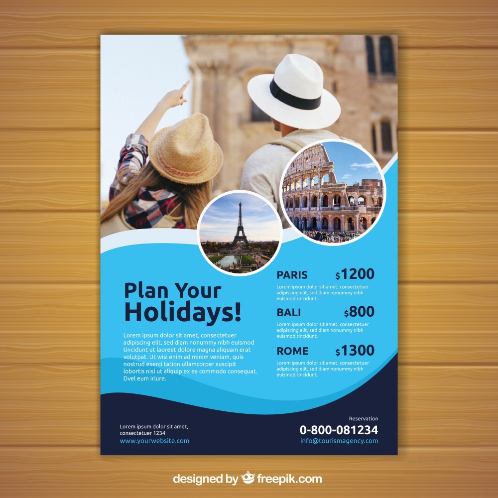 Travel flyer with photo of destinations