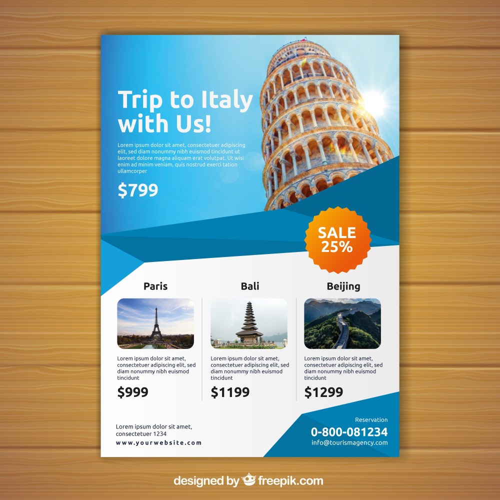 Travel flyer with photo of destinations