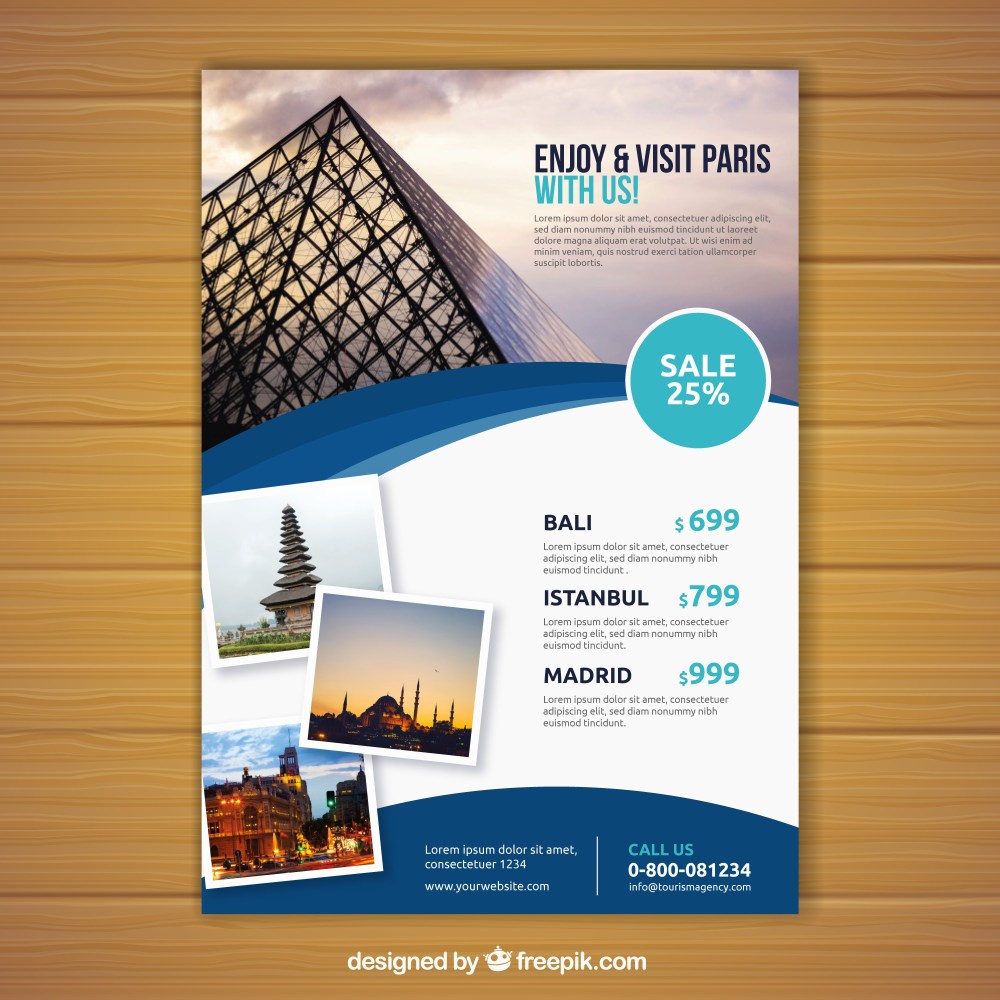 Travel flyer with photo of destinations