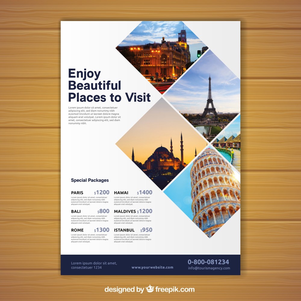 Travel flyer with photo of destinations