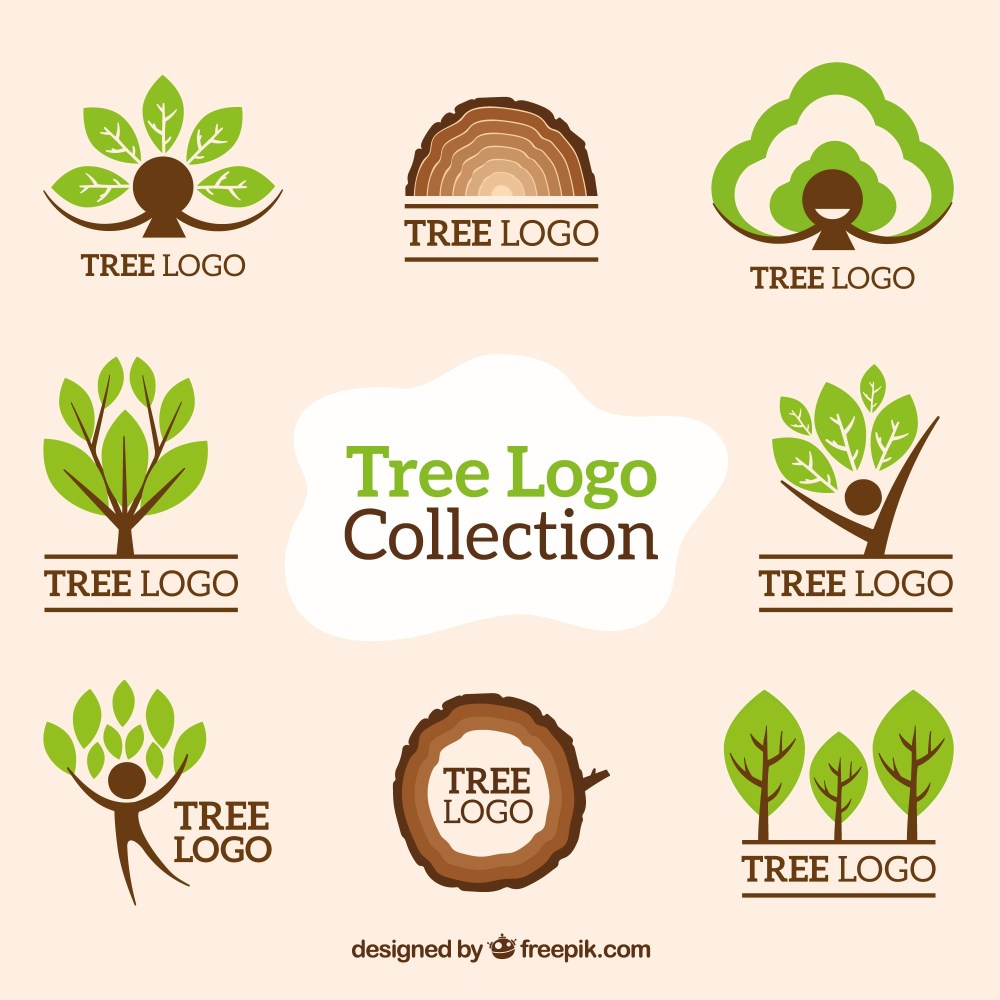 Tree logos collection in flat style