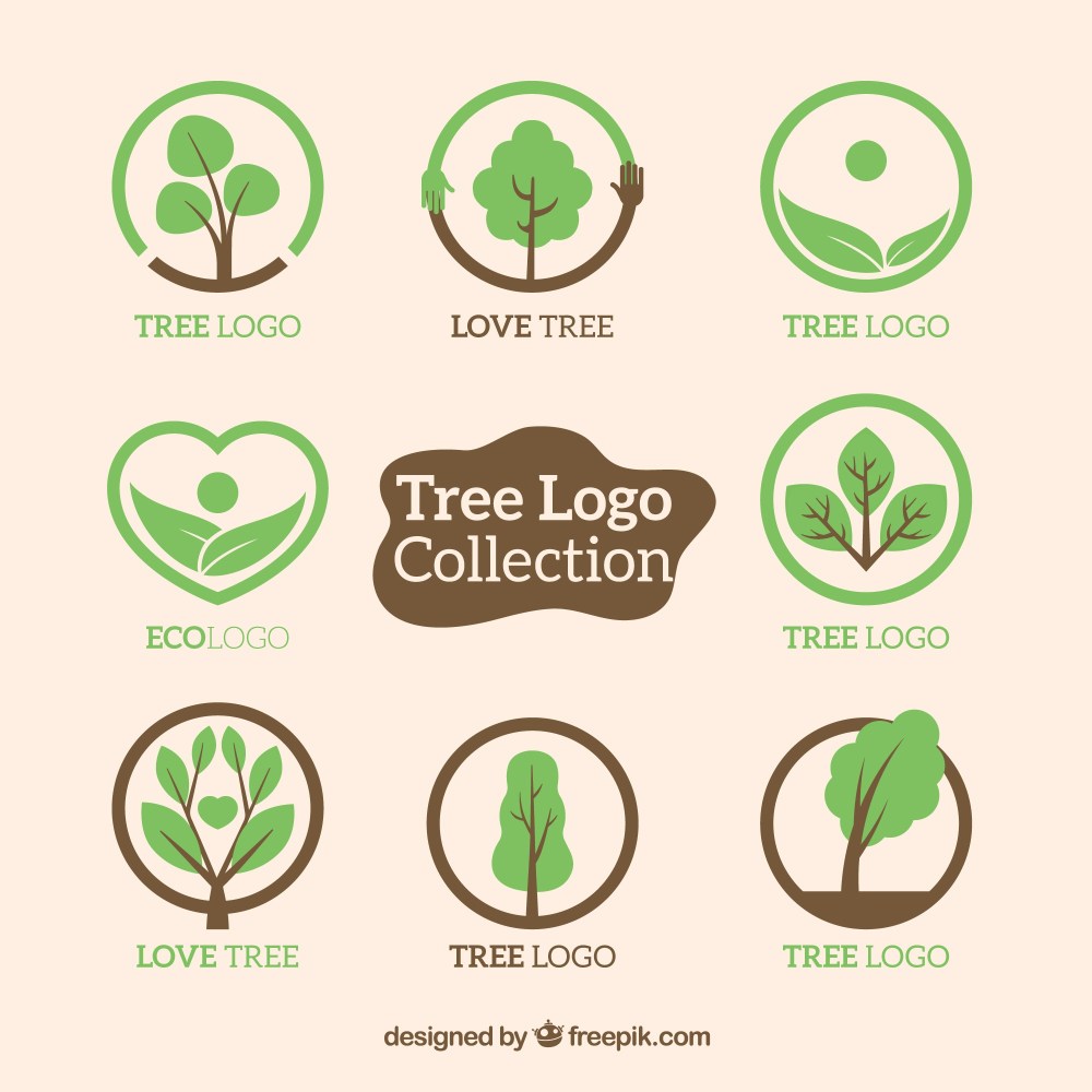 Tree logos collection in flat style