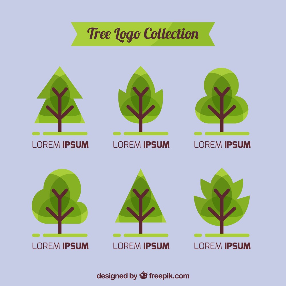 Tree logos collection in flat style