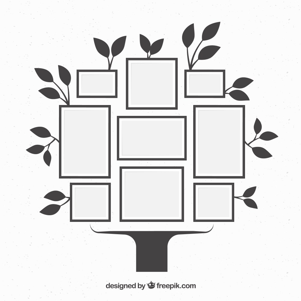 Tree with frames on the wall in flat style