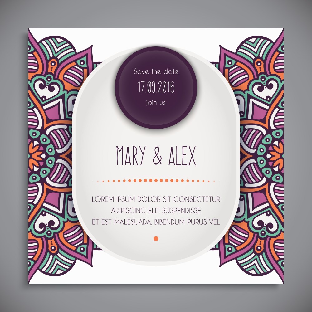 Tribal mandala style wedding invitation