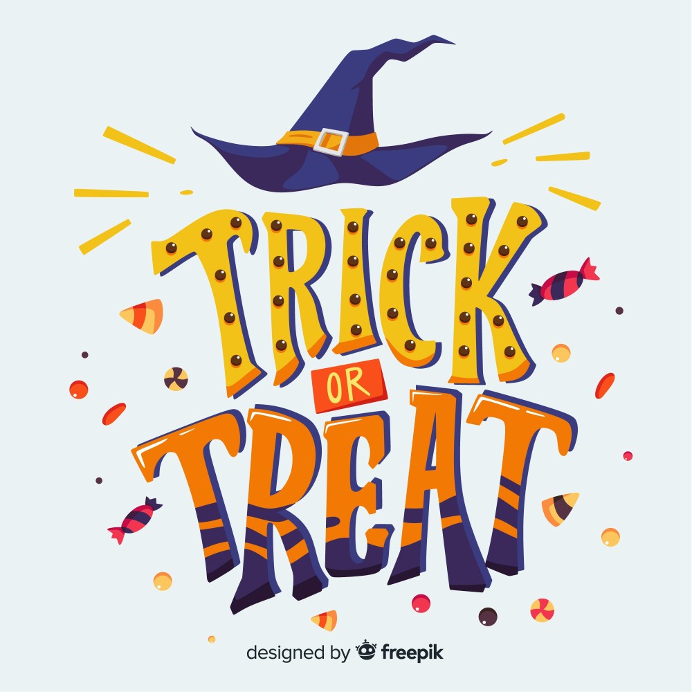 Trick or treat halloween lettering design