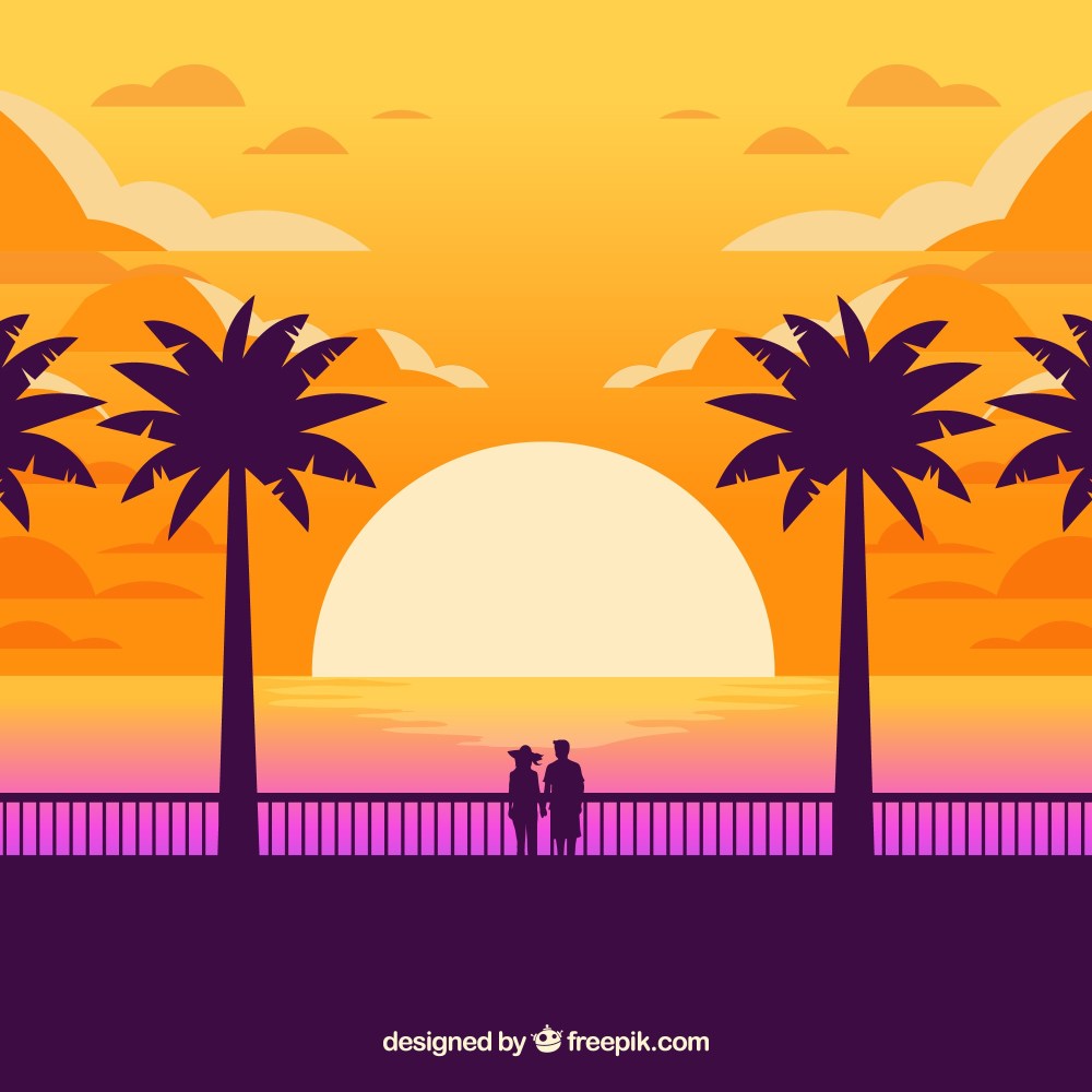 Tropical summer background at sunset