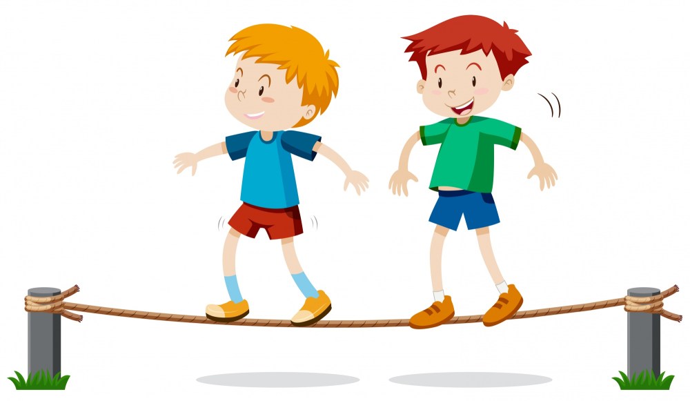 Two boys on balancing rope