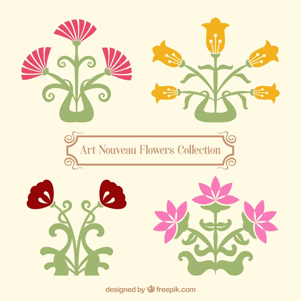 Variety of art nouveau flowers
