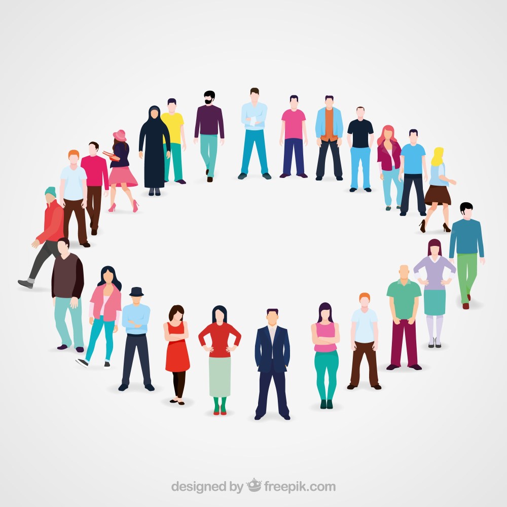 Variety of flat people in circle