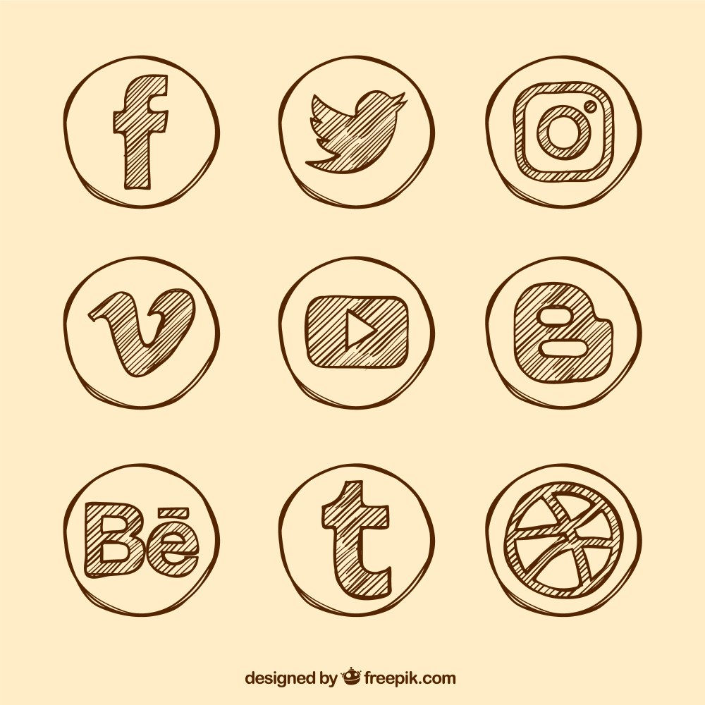 Variety of hand drawn social media icons