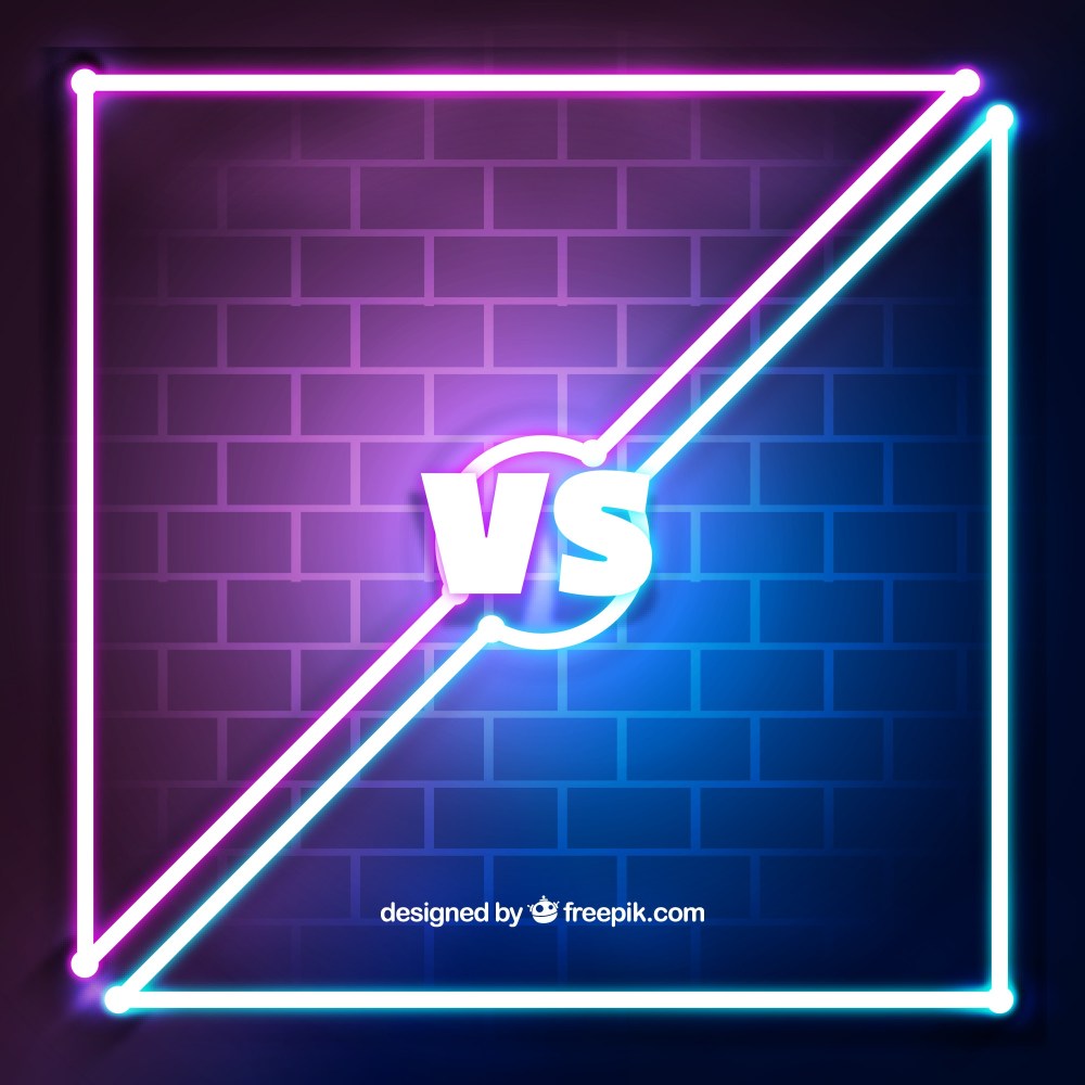 Versus background with neon lights and wall